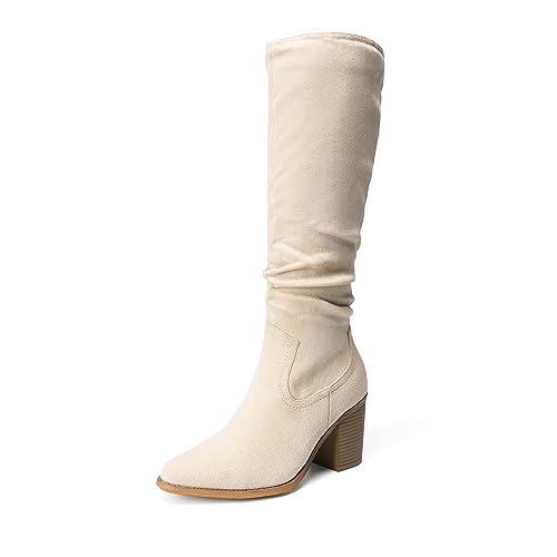 Knee High Boots Women, Comfortable Chunky Block Heel Pointed Toe